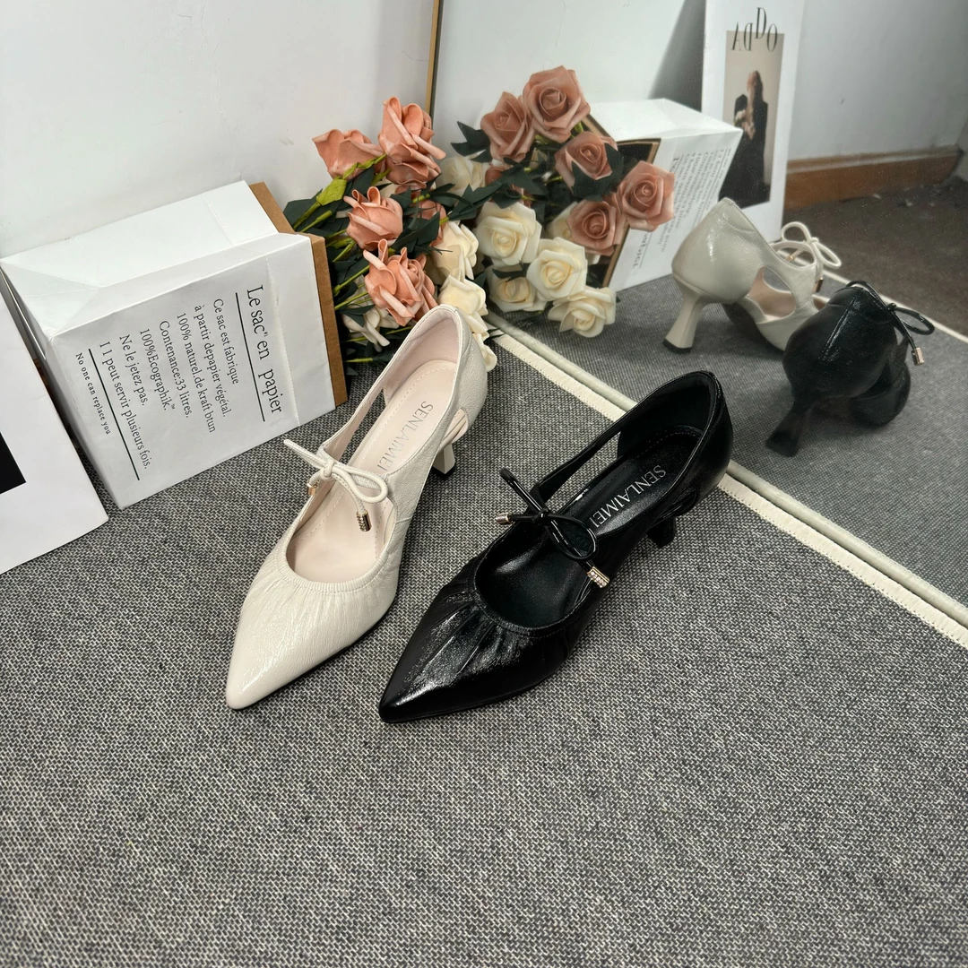 【欧若风】SLM/羊皮/6CM/33-40/9379一字带真皮镂空高跟百搭女鞋