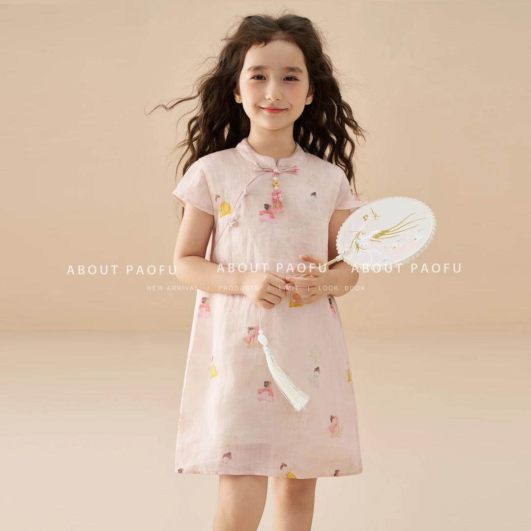【糖人】泡芙定制 新款100苎麻42支女童国风连衣长裙 DY1250607