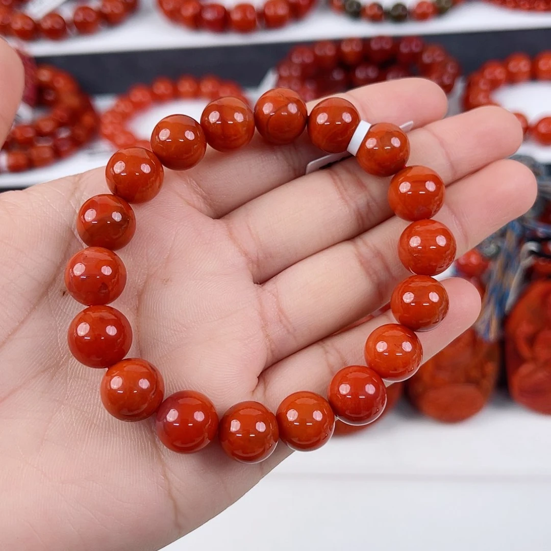 手串未镶嵌南红玛瑙瓦西柿子红圆珠单圈11mm