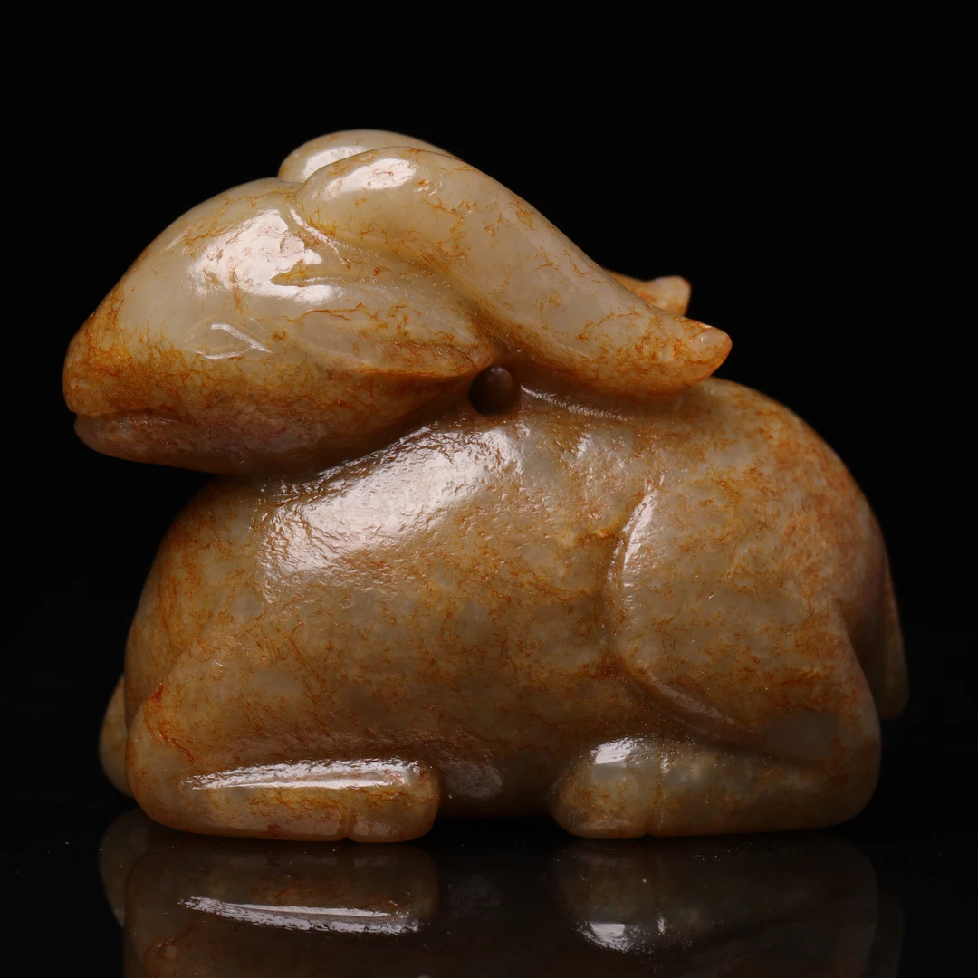 明代和田玉玉鹿花件