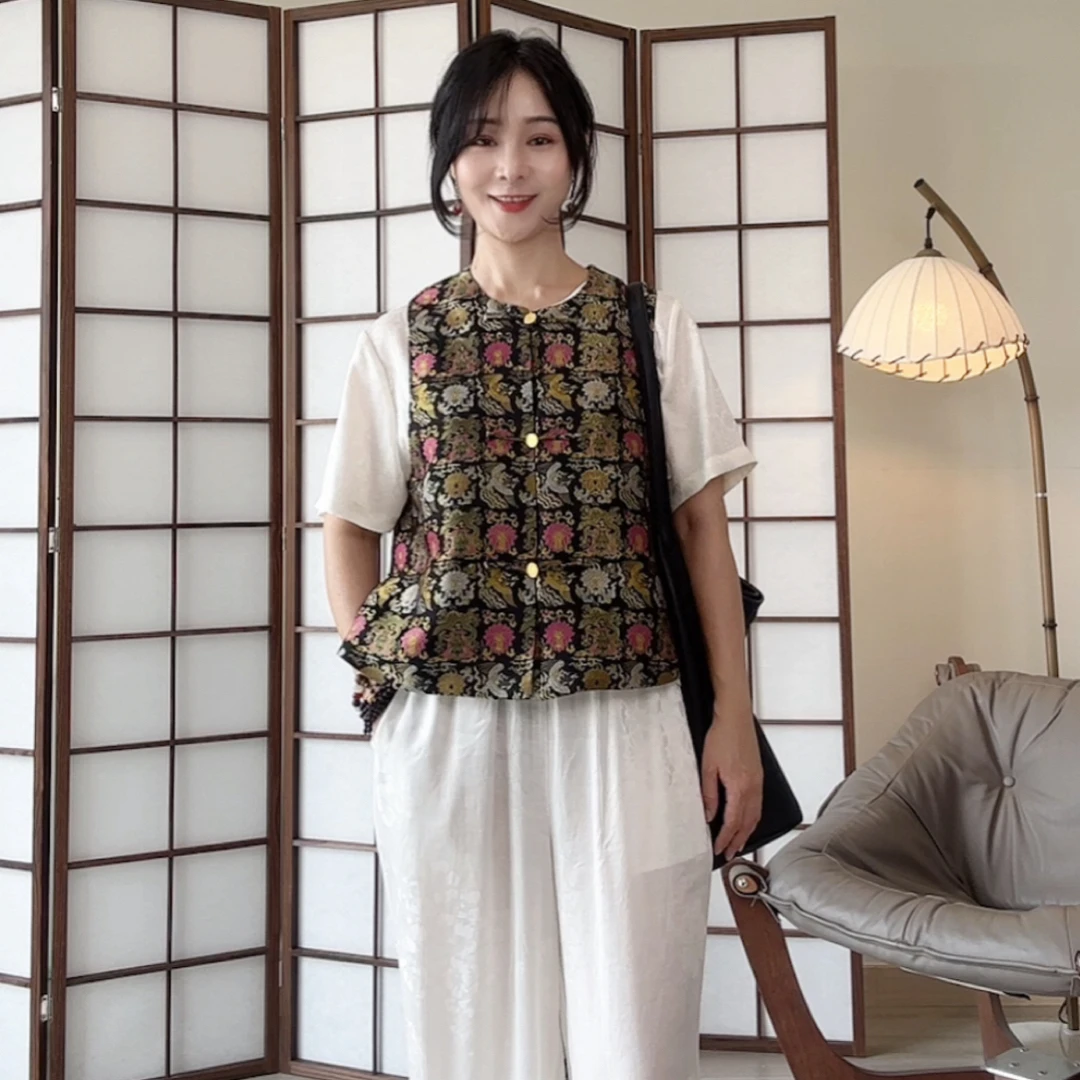 (断码特价)织金桑蚕丝宋锦马甲*龙凤穿莲