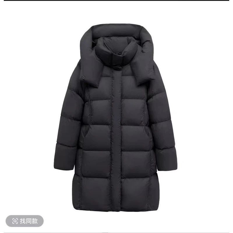 泡芙连帽300g及以上（含）厚款中长款羽绒服