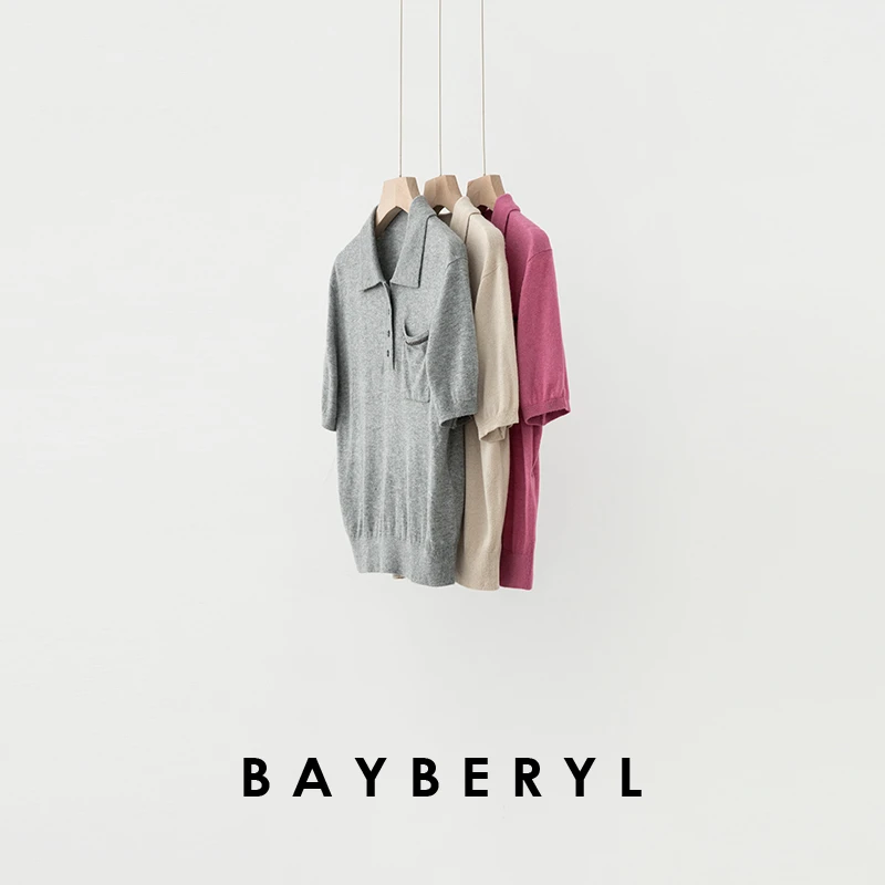 BAYBERYL老贝高尔夫*Polo领钉珠蚕丝春短袖针织衫ZZS5A1522-3/15