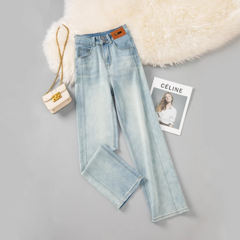 2025年新款秋季显瘦直筒裤牛仔裤女高腰宽松百搭时尚小个子九分裤