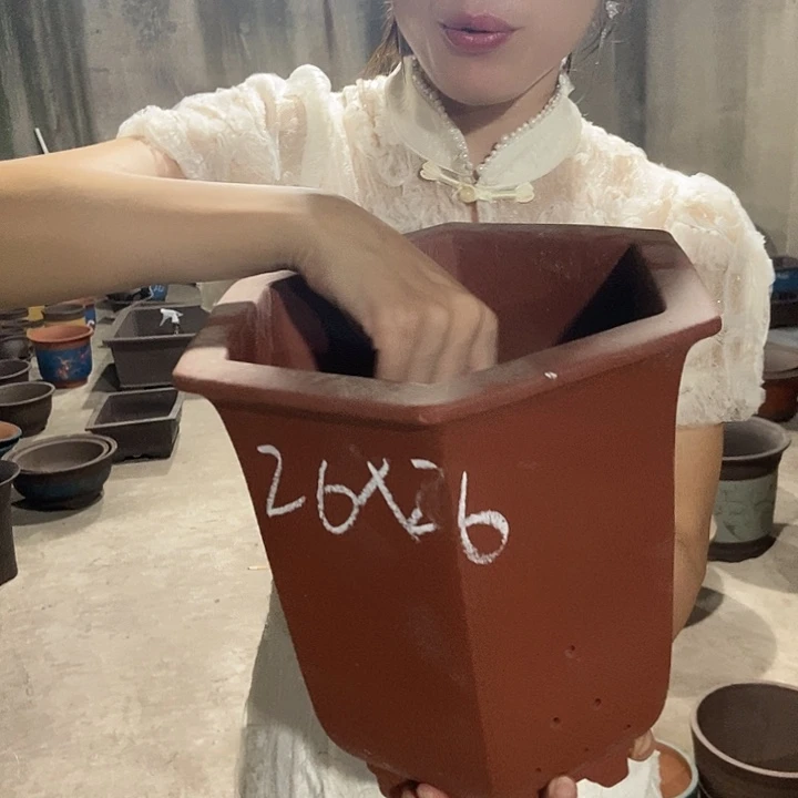 紫砂花盆六方红灯笼大号花盆花盆花盆