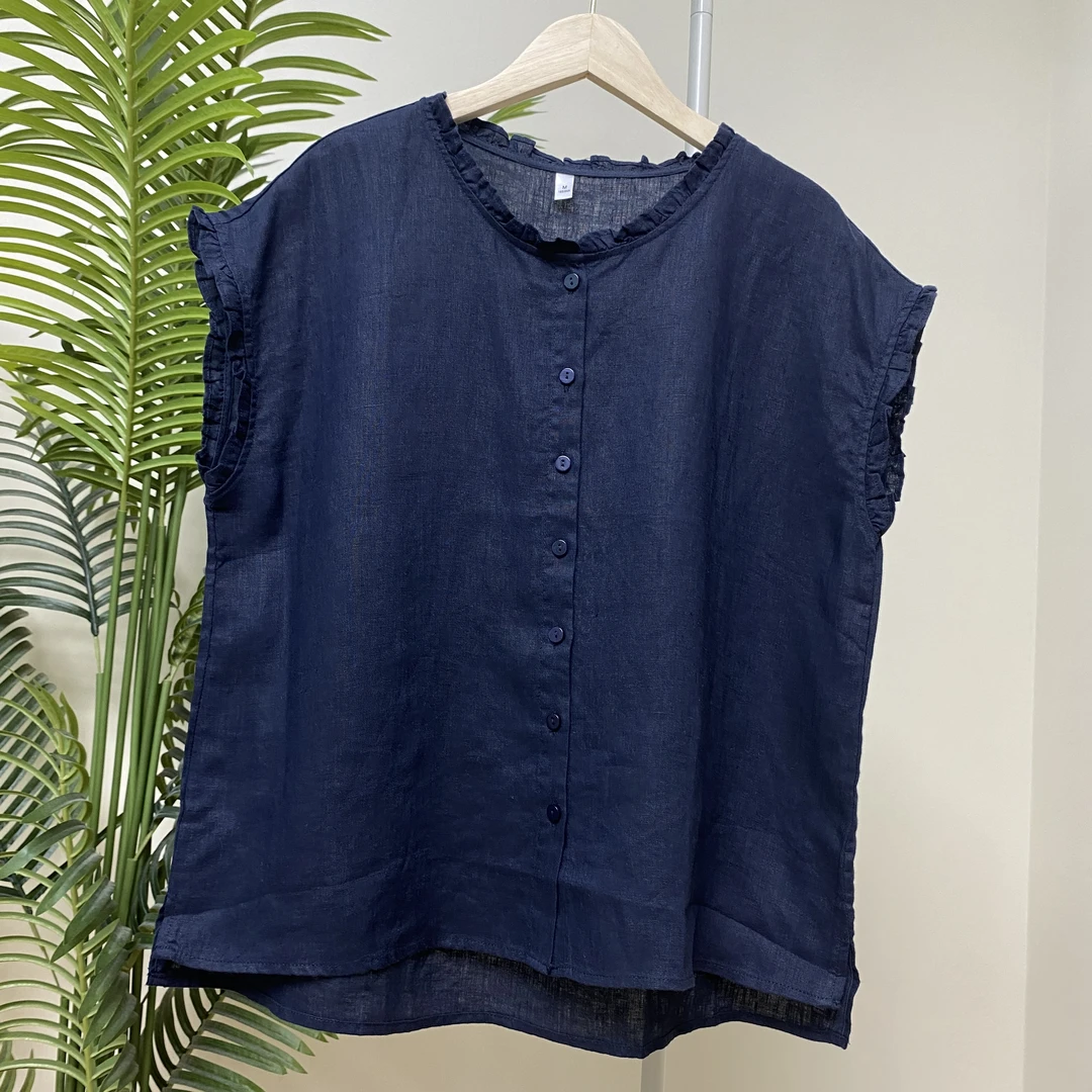 【黄金纱雨露亚麻】3932 木耳边小坎肩衬衫