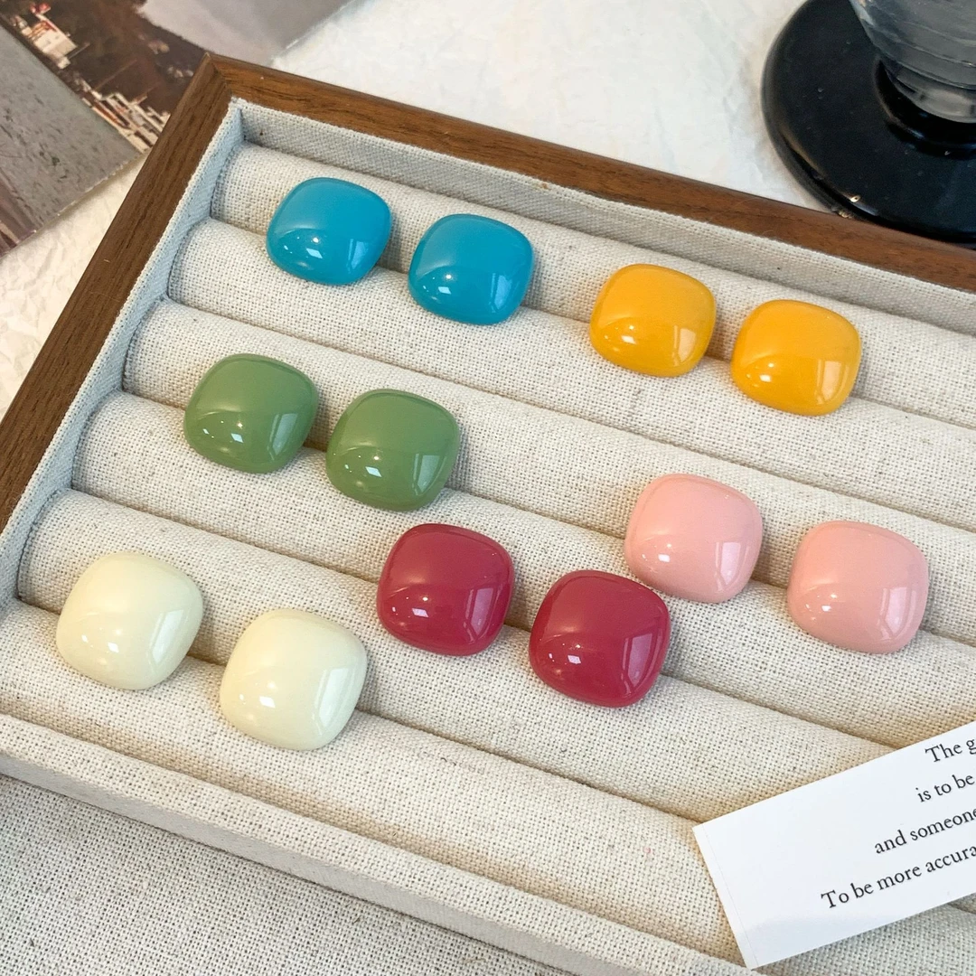 奶油方糖耳钉简约百搭气质耳环小众高级感耳饰2025年新款潮耳夹