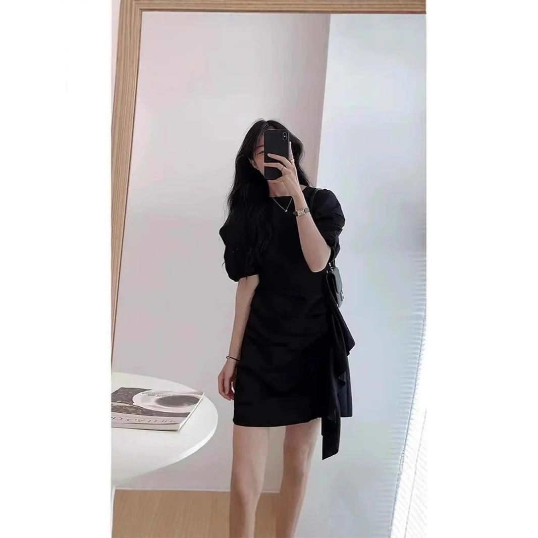 遮肉包臀裙妹妹肚子大码女码短袖连衣裙2025夏季新款宽松A字裙子