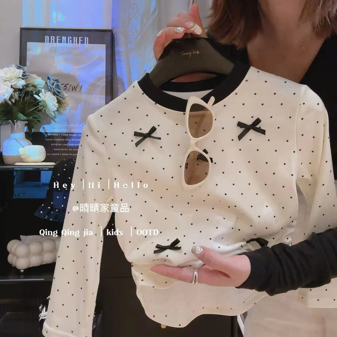 女童春秋打底衣蝴蝶结气质女孩长袖T恤时髦新款洋气潮流儿童长袖