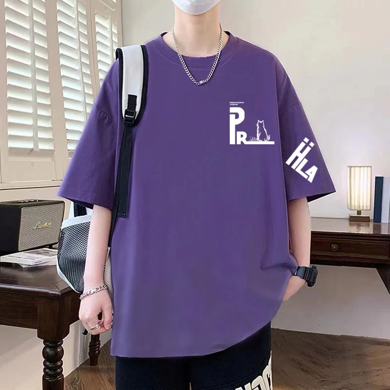 潮牌美式纯棉短袖t恤男生微胖宽松加大码上衣学生情侣装休闲半袖