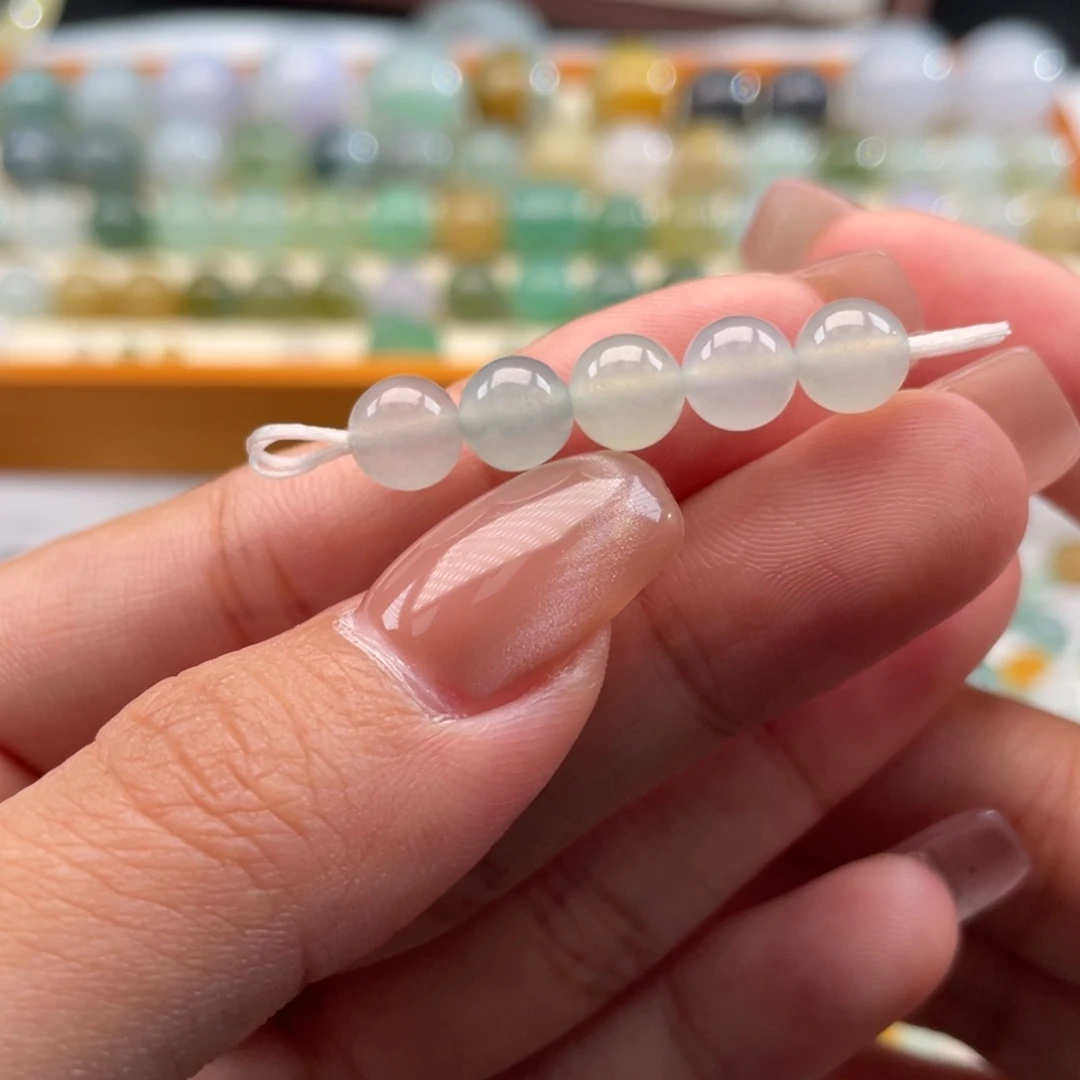 未镶嵌定制翡翠天然缅甸翡翠a货冰圆珠一组6.7