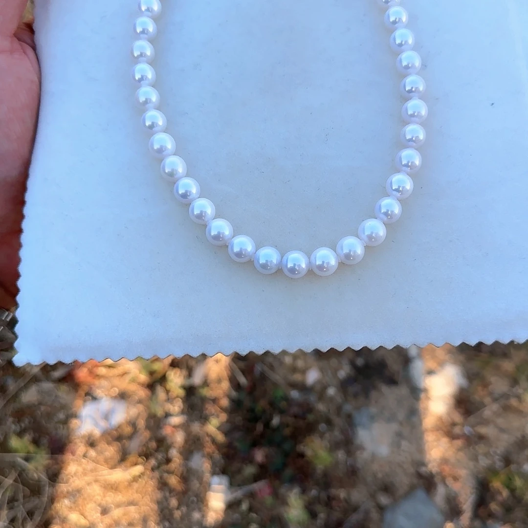 淡水珍珠颈饰银S925镶嵌8-9无核极光镜面正圆无暇白亮