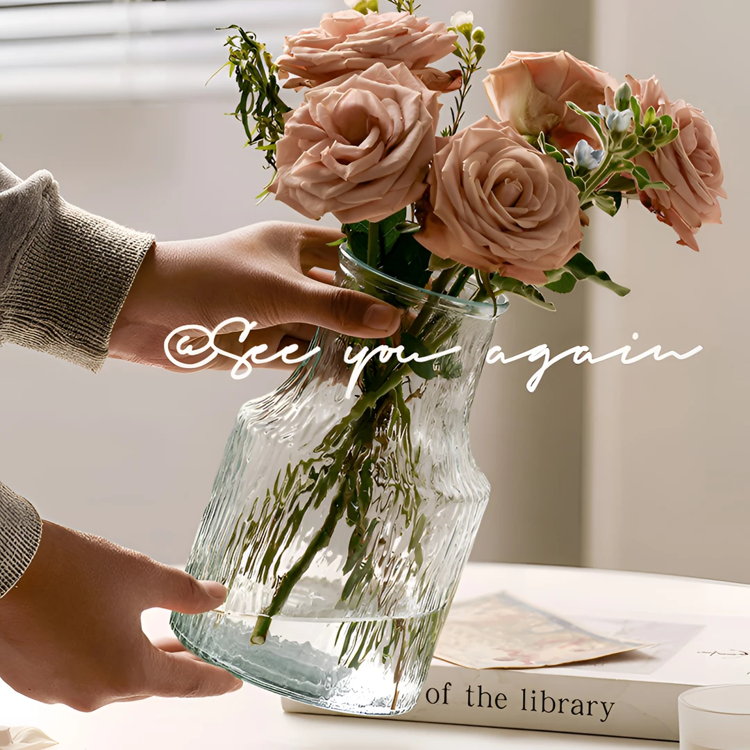 礼莎【设计师款】轻奢冰川纹透明大肚玻璃花瓶鲜花插花水培专用花瓶
