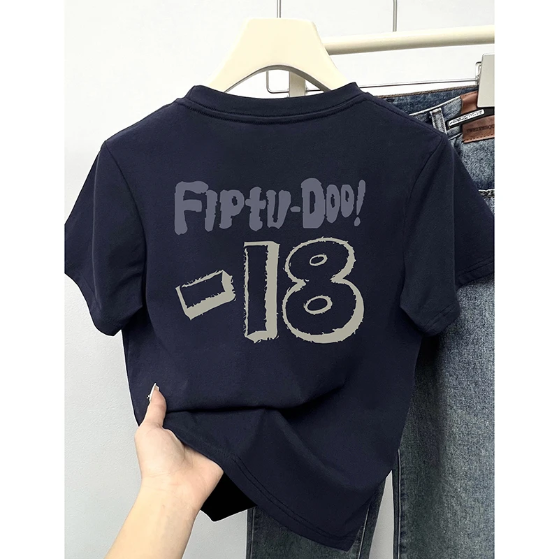 2025年新款正肩短袖T恤女圆领设计感时尚洋气上衣休闲百搭打底衫