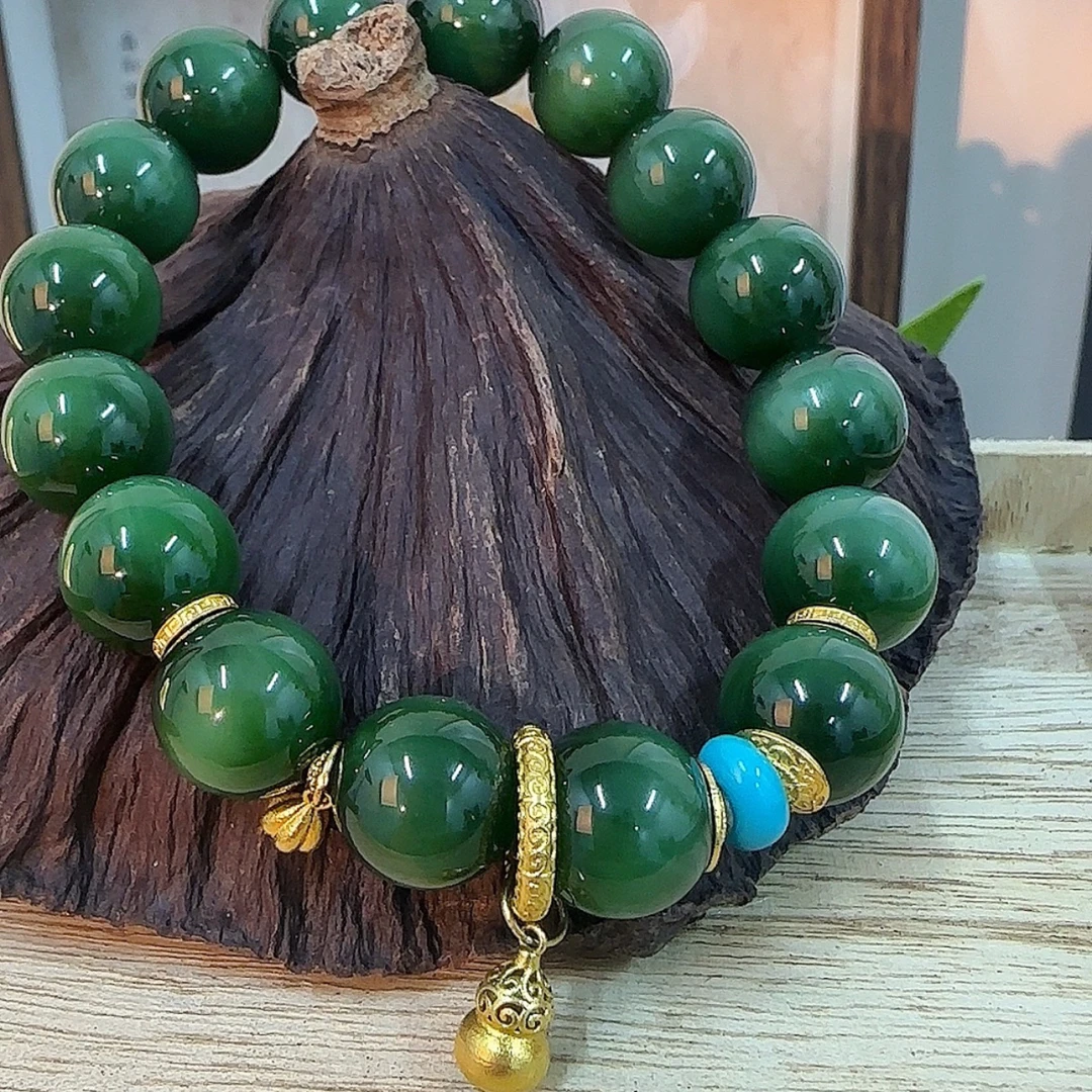 18k金镶天然高货碧玉手串