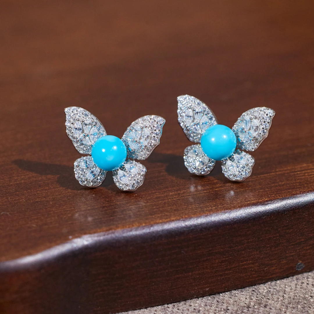 【歪歪】蝴蝶*美松圆珠耳饰*S925银镶嵌（卡6）W8209