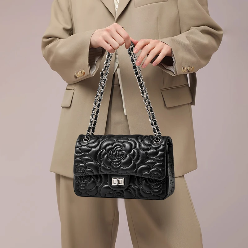 艾丹妮单肩包小方包刺绣卡位拉链磁扣包盖百搭肩包耐磨单肩