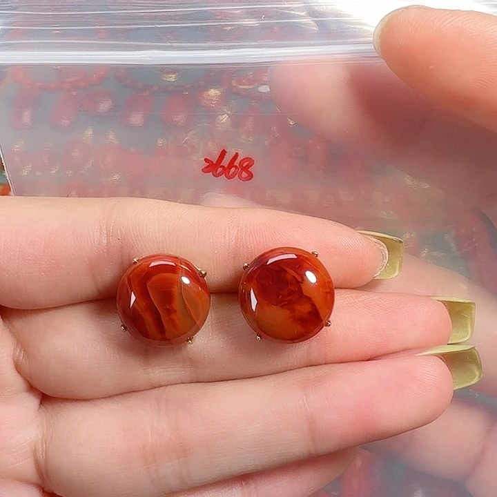 南红玛瑙银S925镶嵌耳饰