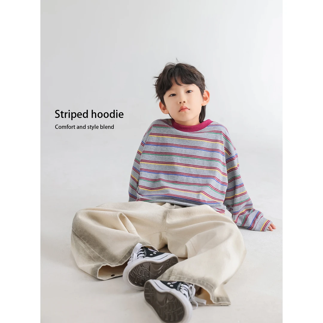 in 爱：mp25秋男童百搭洋气条纹卫衣韩版儿童简潮彩色条纹卫衣5059