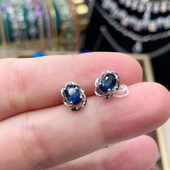 蓝宝石耳饰银S925镶嵌