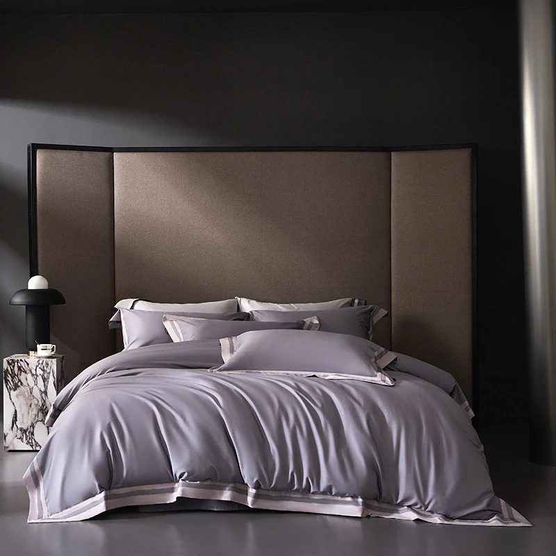 高端160支高支高密四件套全棉长绒棉澳棉家用套件宽边被套极简