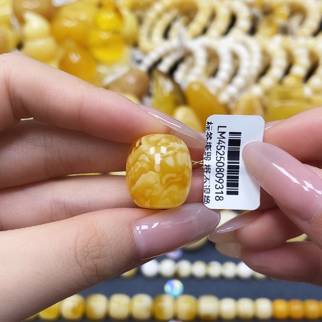 蜜蜡未镶嵌裸石桶珠17✖️19mm花粉