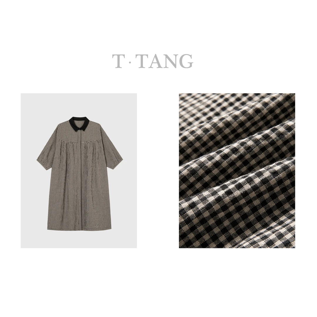 春夏季新款色织棉格子时尚休闲百搭潮流宽松气质连衣裙【6888】jj