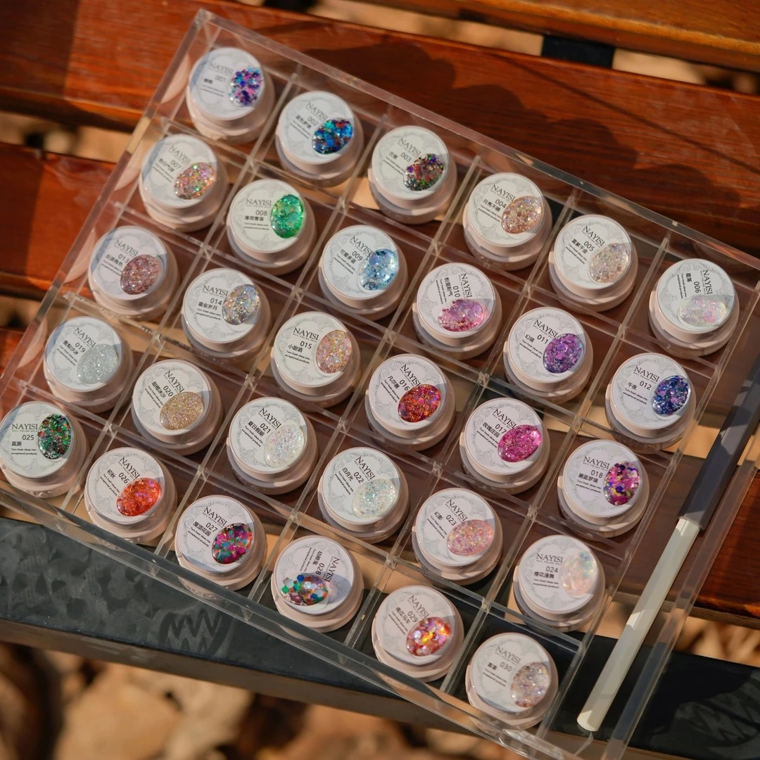 珠宝盒亮片新品高端网红爆闪韩国大亮片30色娜逸丝2.0甲油胶套装