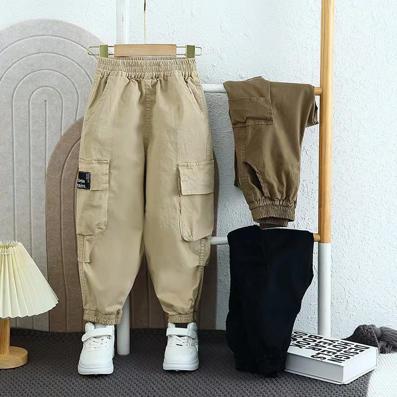 男童裤子春装2025新款儿童工装裤时髦长裤中大童痞帅休闲裤束脚裤