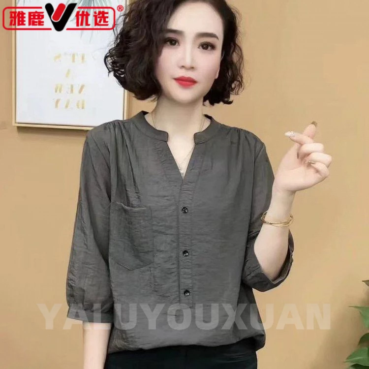 雅鹿优选2025年夏季纯色大码衬衫极简风宽松薄款百搭洋气时尚女装