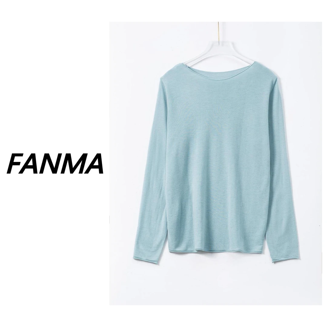 #水溶羊毛# 卷边设计圆领女士羊毛针织衫 百搭打底衫 F332-2558