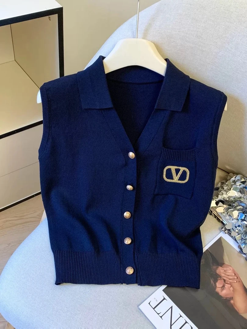 POLO领V领夏季薄款针织衫短款无袖晕染通勤风