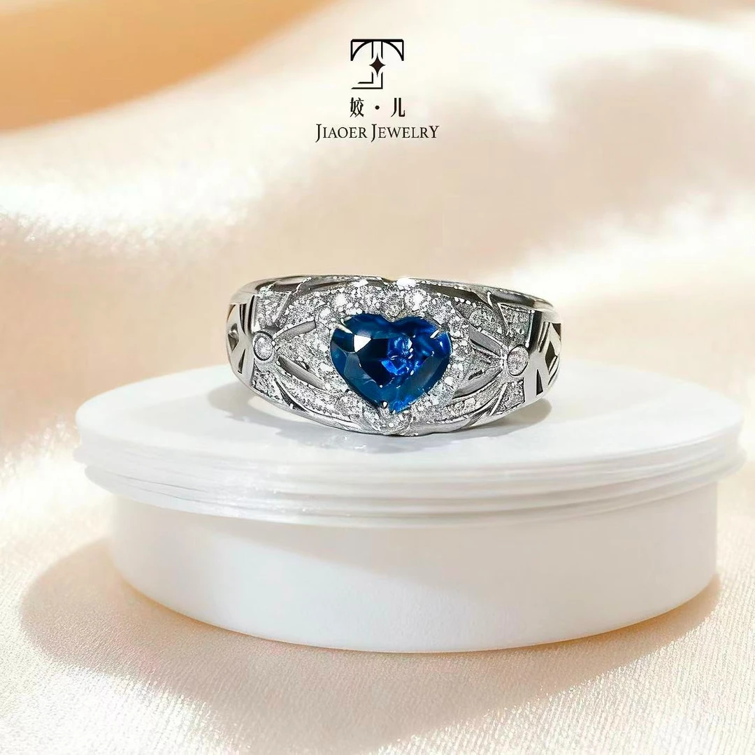 【姣儿港展】18K金1.0ct皇家蓝蓝宝石43分钻石戒指GRC