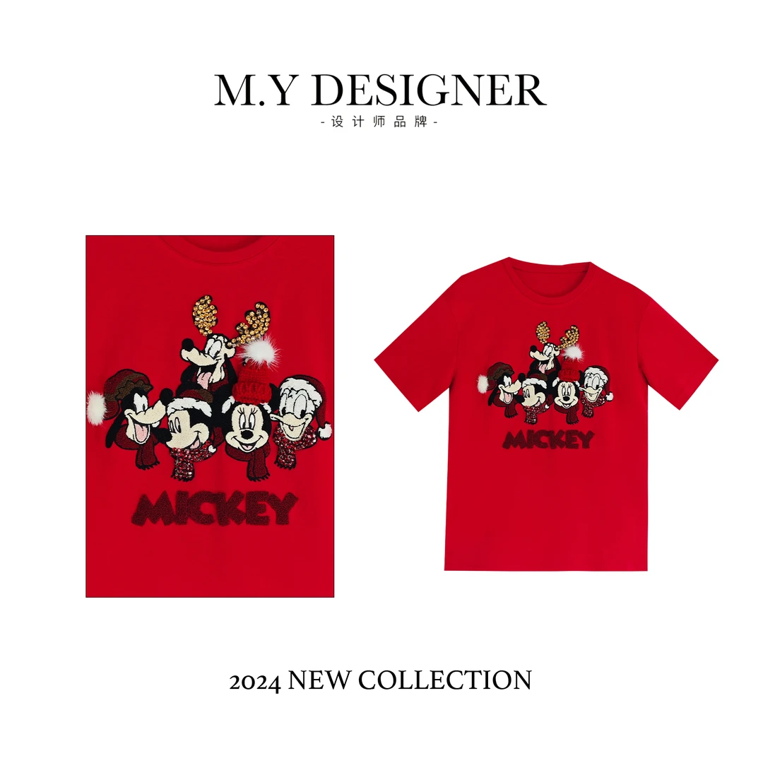 M.Y媛总 2025早春新款时尚洋气短袖T恤女简约卡通上衣1LY800