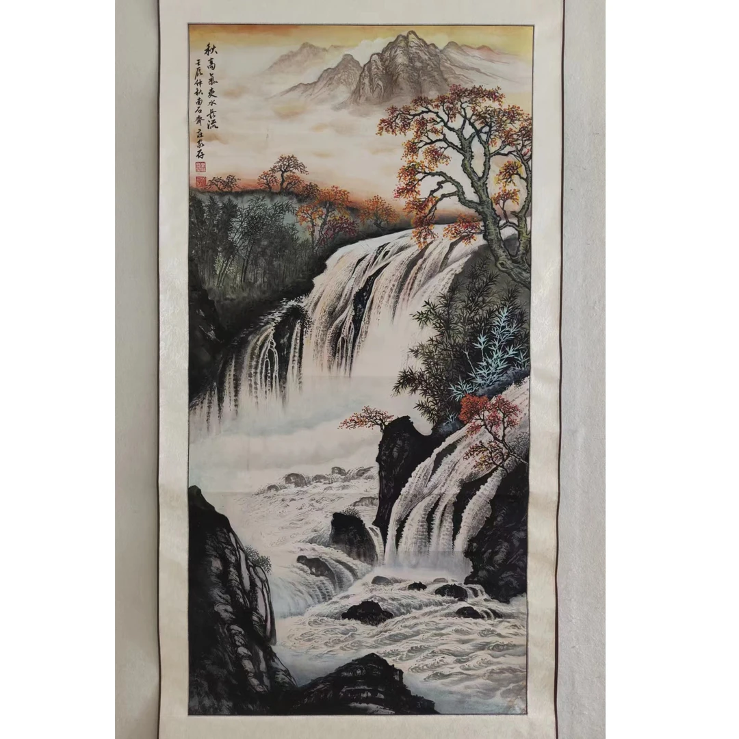 961纯手绘老字画《秋高气爽》中堂  尺寸 137×68（有折痕）