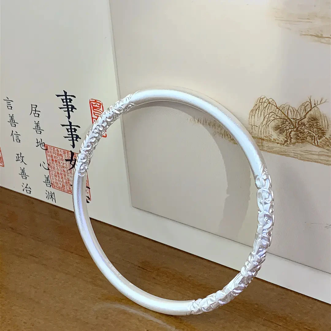 999.9银实心卷草纹传承古法浮雕气质手工百搭经典女款