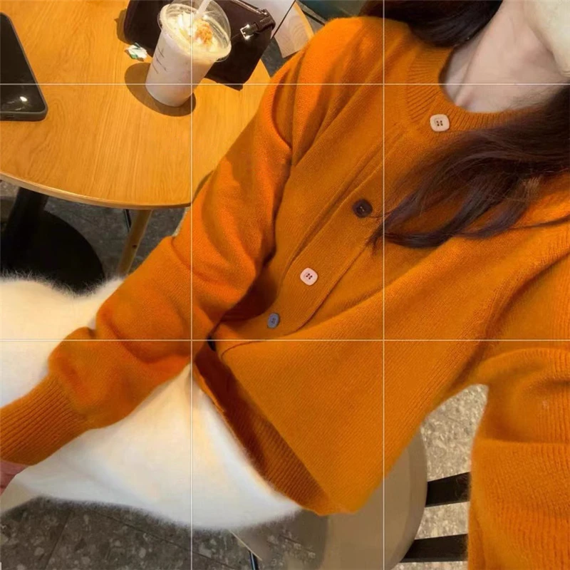 2025春季新款宽松短款长袖彩色纽扣减龄毛衣外套针织开衫