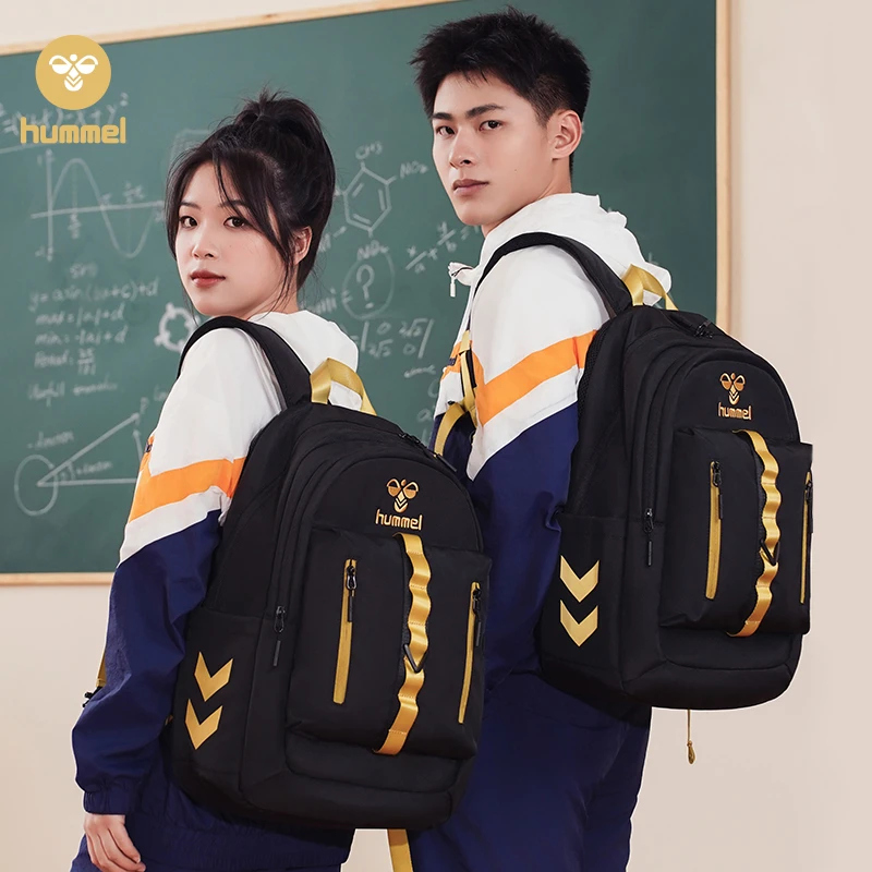 HUMMEL大容量初高中运动时尚书包反光条口哨设计双肩包YBDB7006