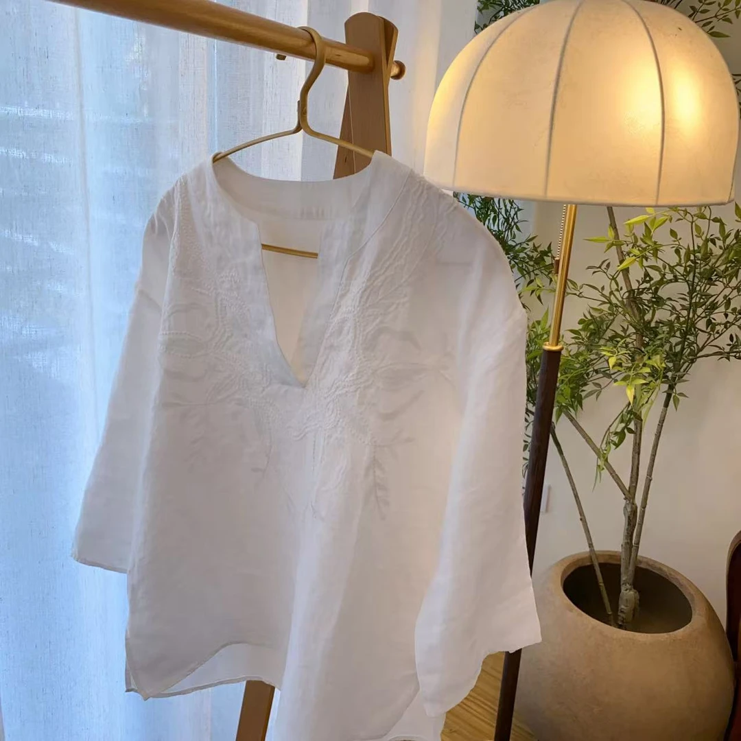 【雅趣】高奢汉麻刺绣衫 重工立体绣花 工艺设计夏日廓形凉感上衣