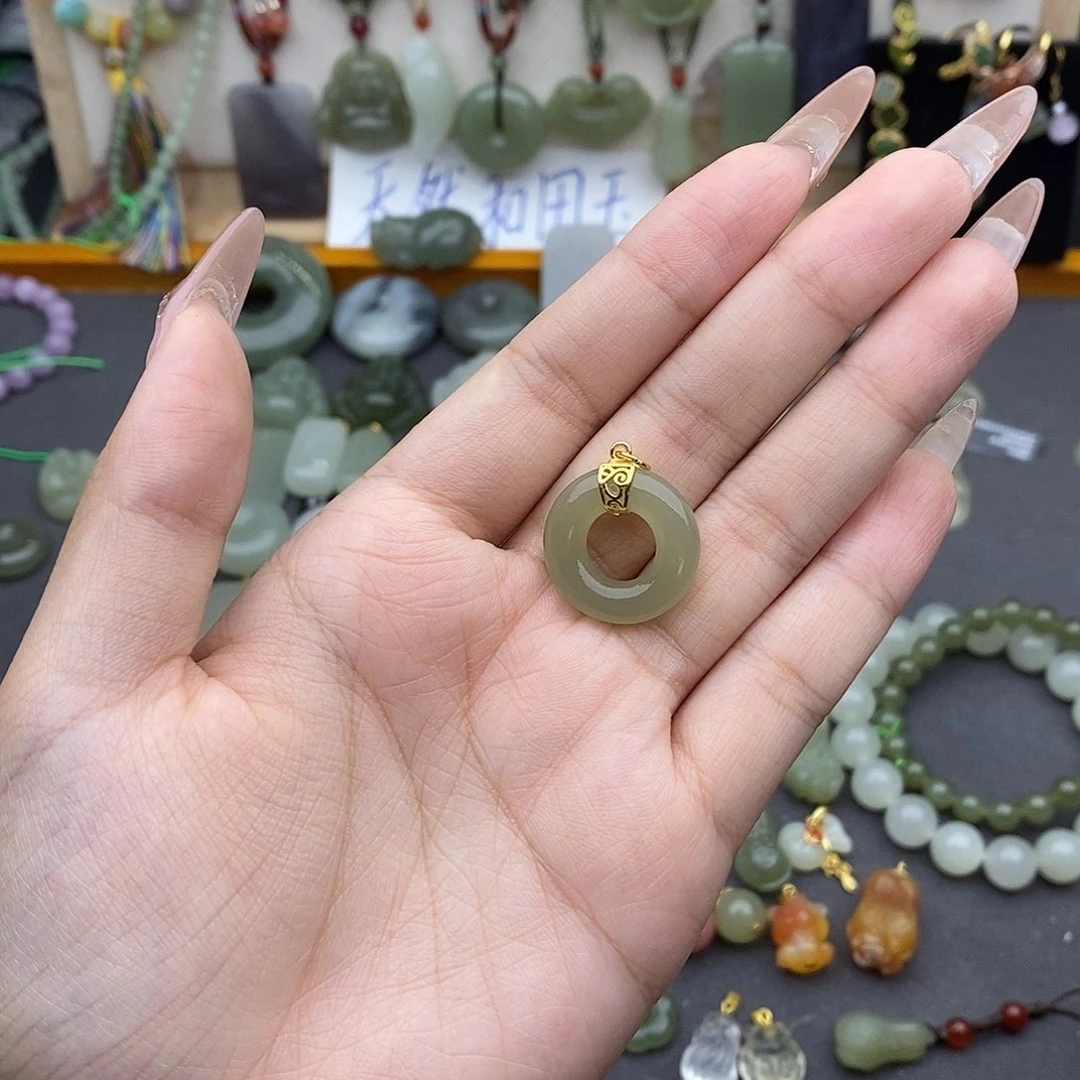 和田玉银S925镶嵌吊坠(不含链)