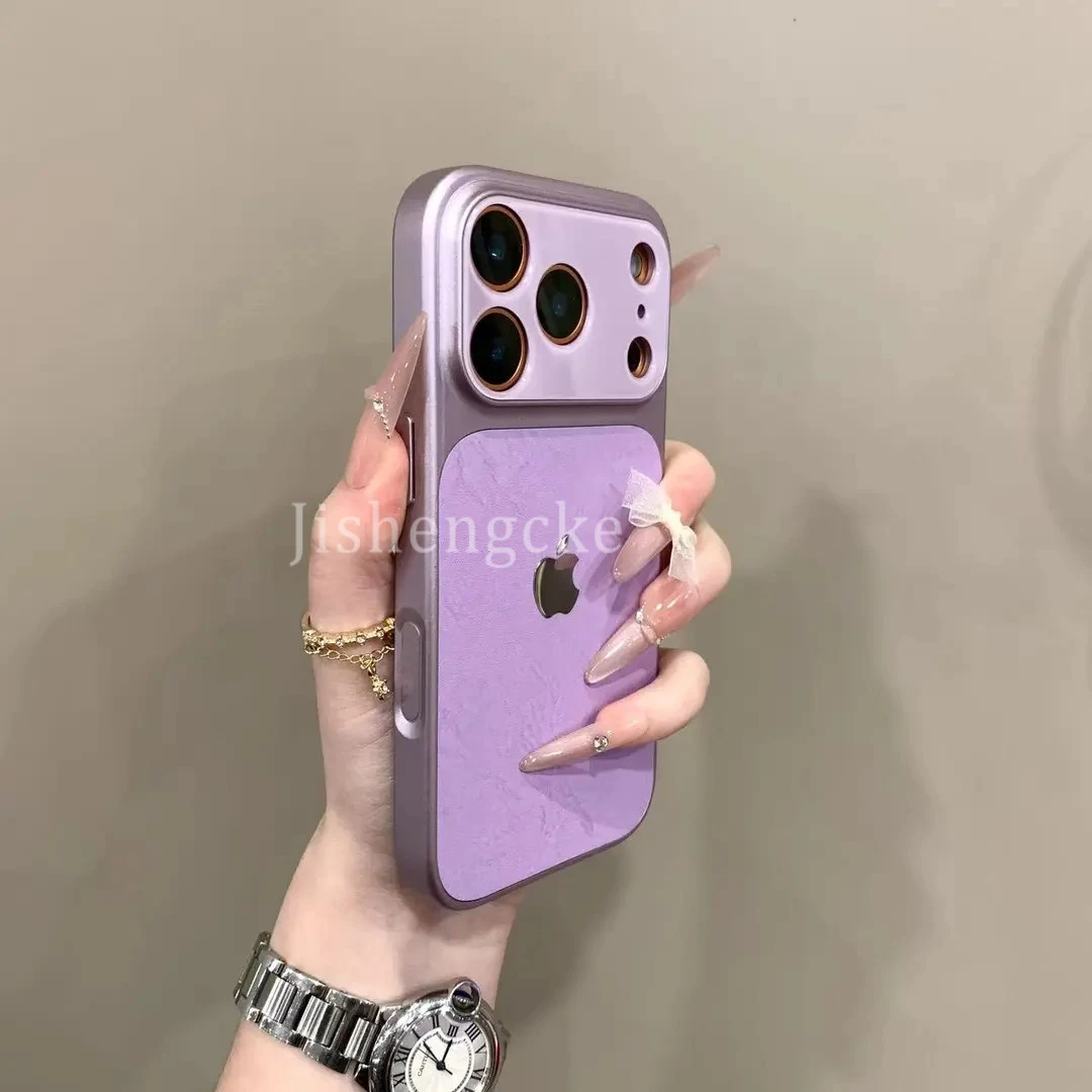 高颜值冰裂纹皮质大视窗适用iPhone17pro手机壳时尚16全包15/14新