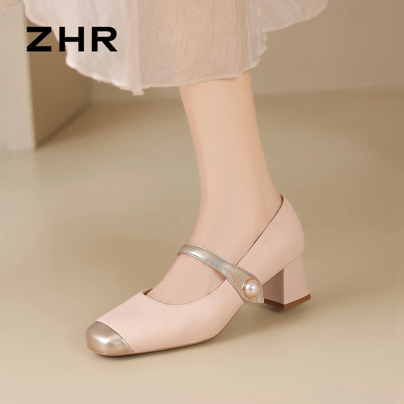 ZHR法式慵懒配裙子单鞋女士2025新款夏季粗跟凉鞋中跟玛丽珍鞋女