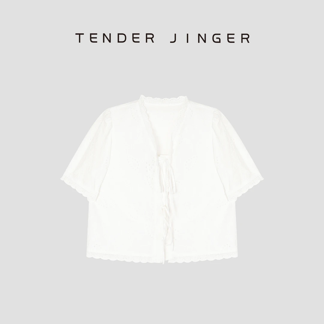 Tender Jinger时尚甜美镂空花朵短袖衬衫T52JTT80952