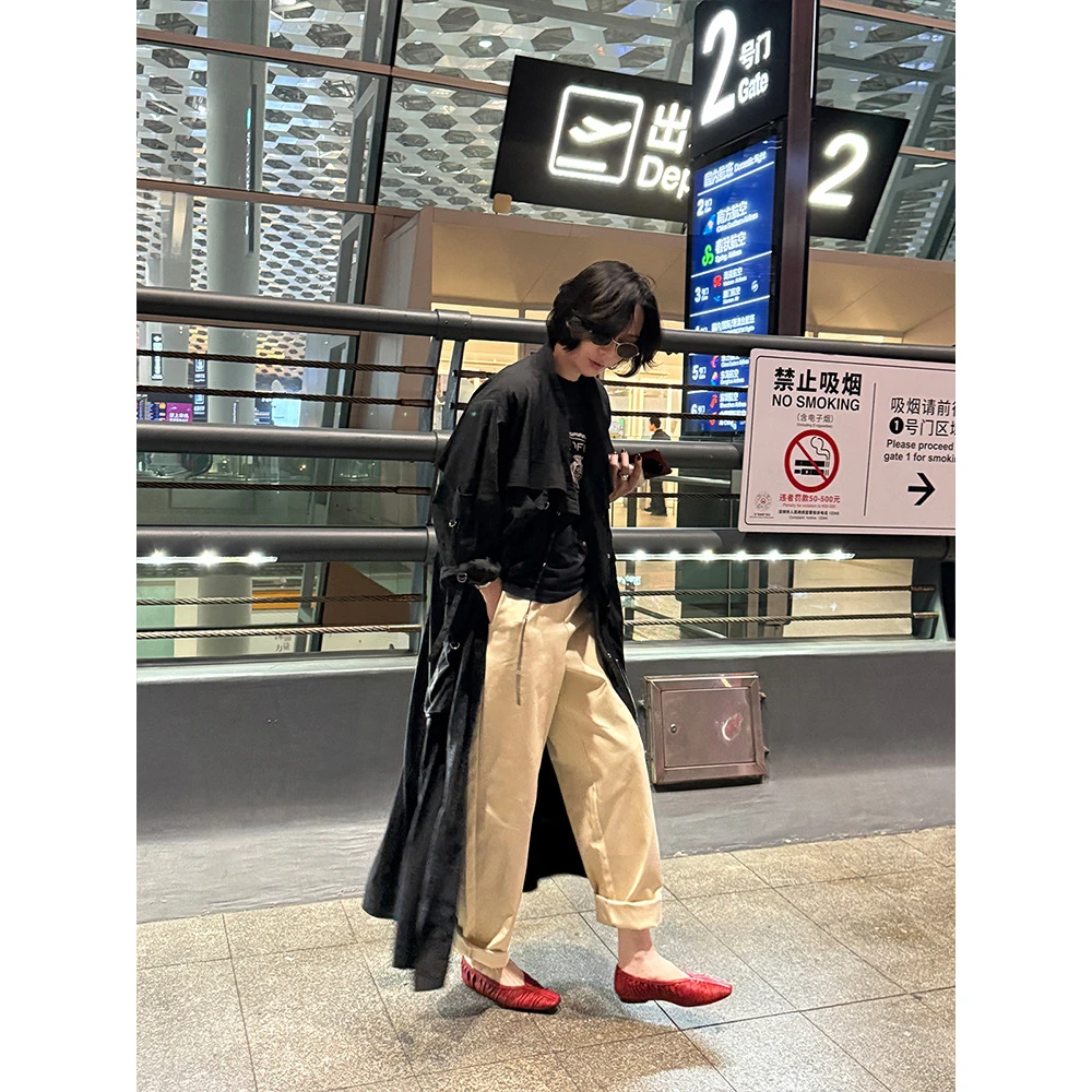 SHIIEELL【烟墨口袋】收腰多口袋印象派亮白四合扣长风衣Z6273