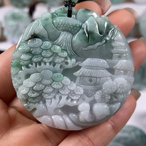 翡翠颈饰未镶嵌山水两面工福利