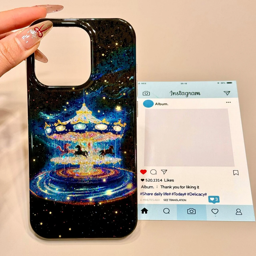 梦幻星空旋转木马适用iPhone16promax苹果13手机壳15/14新款11/12