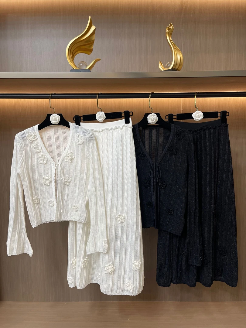 25080/25078气质时尚优雅夏季修身百搭显瘦针织洋气收腰套装