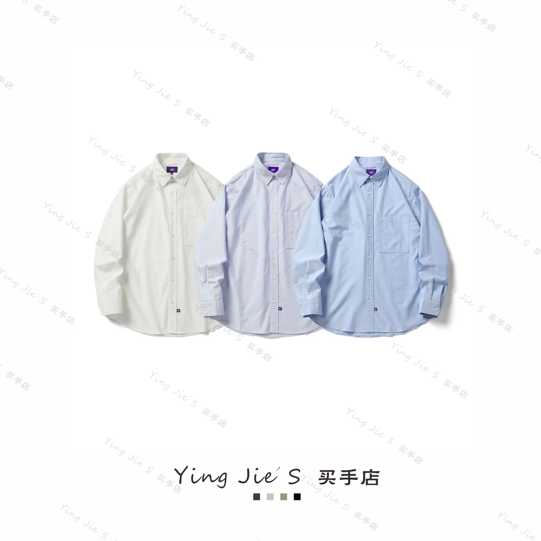 紫标条纹衬衫25SS Button Down Wind六叔同款条纹长袖衬衫-3359