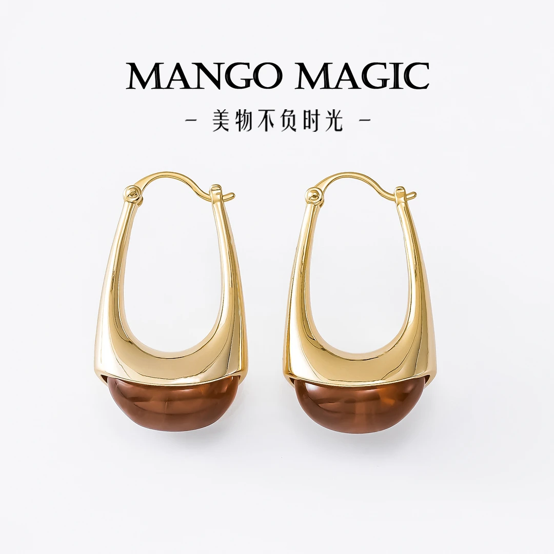 铜合金耳饰 法式轻奢复古时尚耳扣原创设计洋气金色耳环361-10298