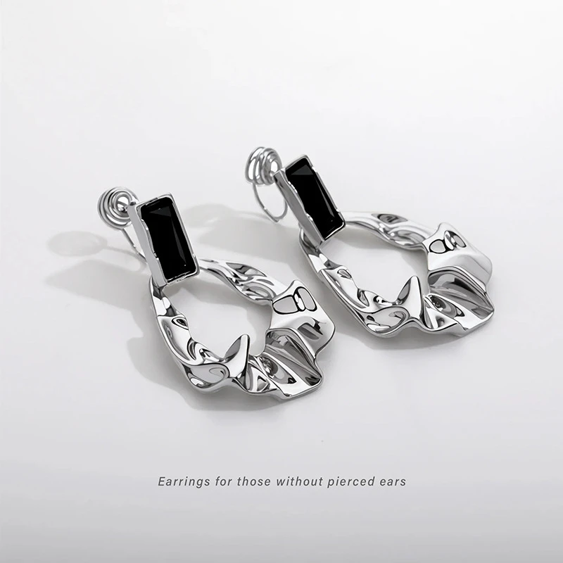 铜合金锆石耳饰 个性褶皱水滴吊坠耳环冷淡风欧美时尚高级感蚊香